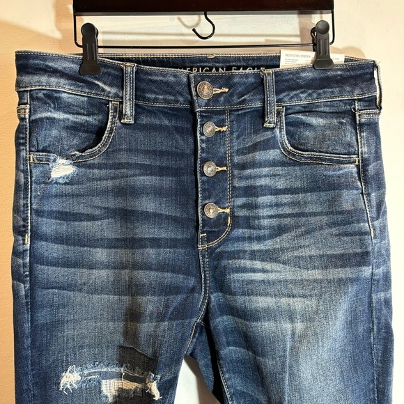 AMERICAN EAGLE Sz 14S High Rise Exposed Button Fly Distressed Jeans NEW - Picture 5 of 12